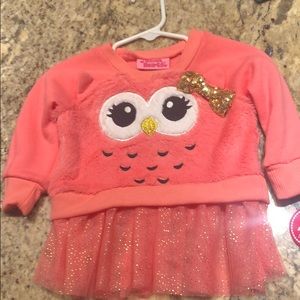 NEW Pink Owl Sweatshirt with ruffle detail.